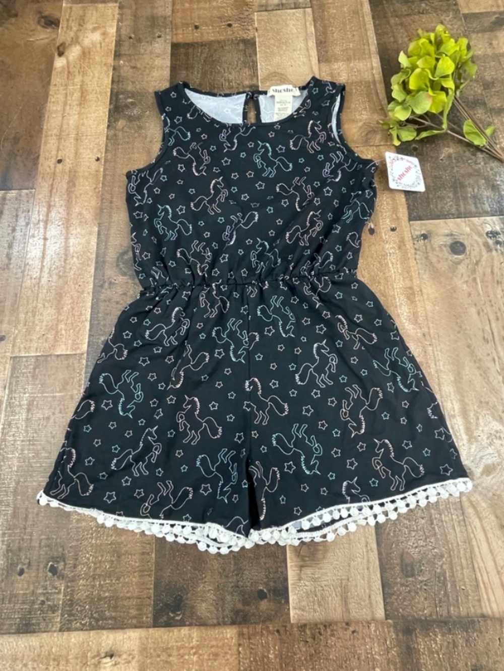 NWT ShoSho Pastel Unicorn Star One Piece Black Romper